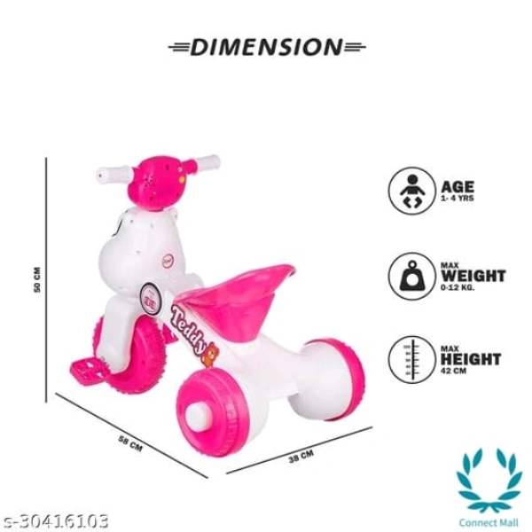 NHR Teddy Foldable Tricycle with Backrest Seat for Boys and Girls - 3 Years Kids, Pink, Plastic, Tricyle For Kids, Multipack:1